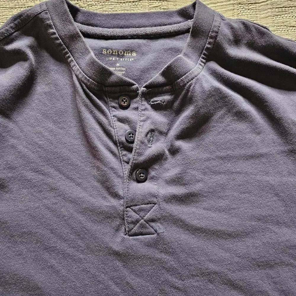 Sonoma Life + Style Men's Medium Purple Henley Shirt 100% Cotton